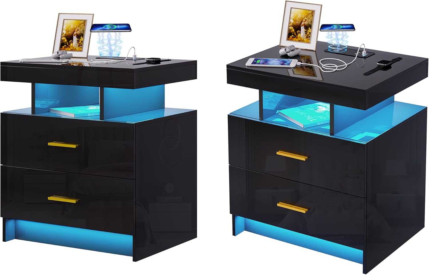 HNEBC Auto LED Nightstands Set of 2,Modern Bedside Table