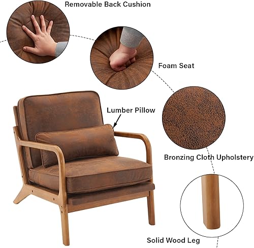 Miniatura 3 de Silla decorativa con respaldo medio, respaldo inclinado, cómodo cojín extraíble, asiento tapizado, sillón de mediados de siglo, sillón de ocio con