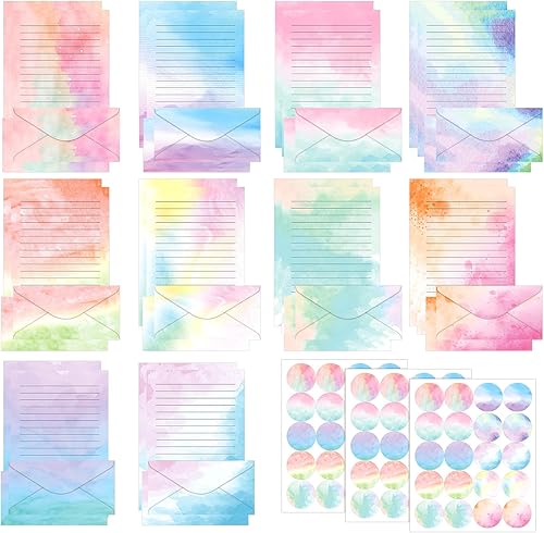 Miniatura 24 de TaoBary Juego de 160 piezas de papel de papelería, 50 papeles de papelería de doble cara con 50 sobres a juego y 60 calcomanías de puntos redondos,