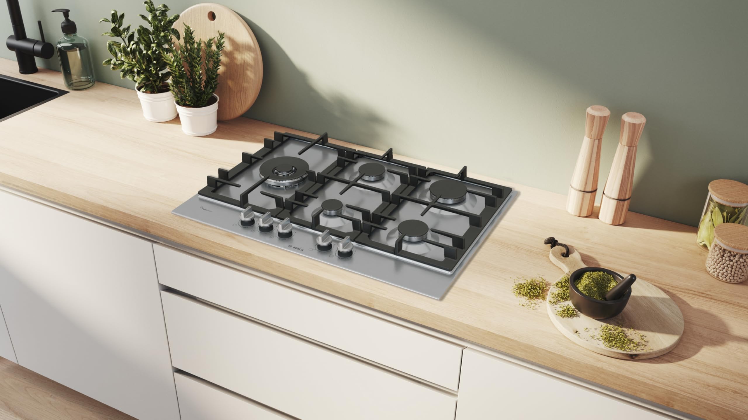 PCS7A5I90 - Piano cottura 5 fuochi gas, 75x52 cm, colore Inox
