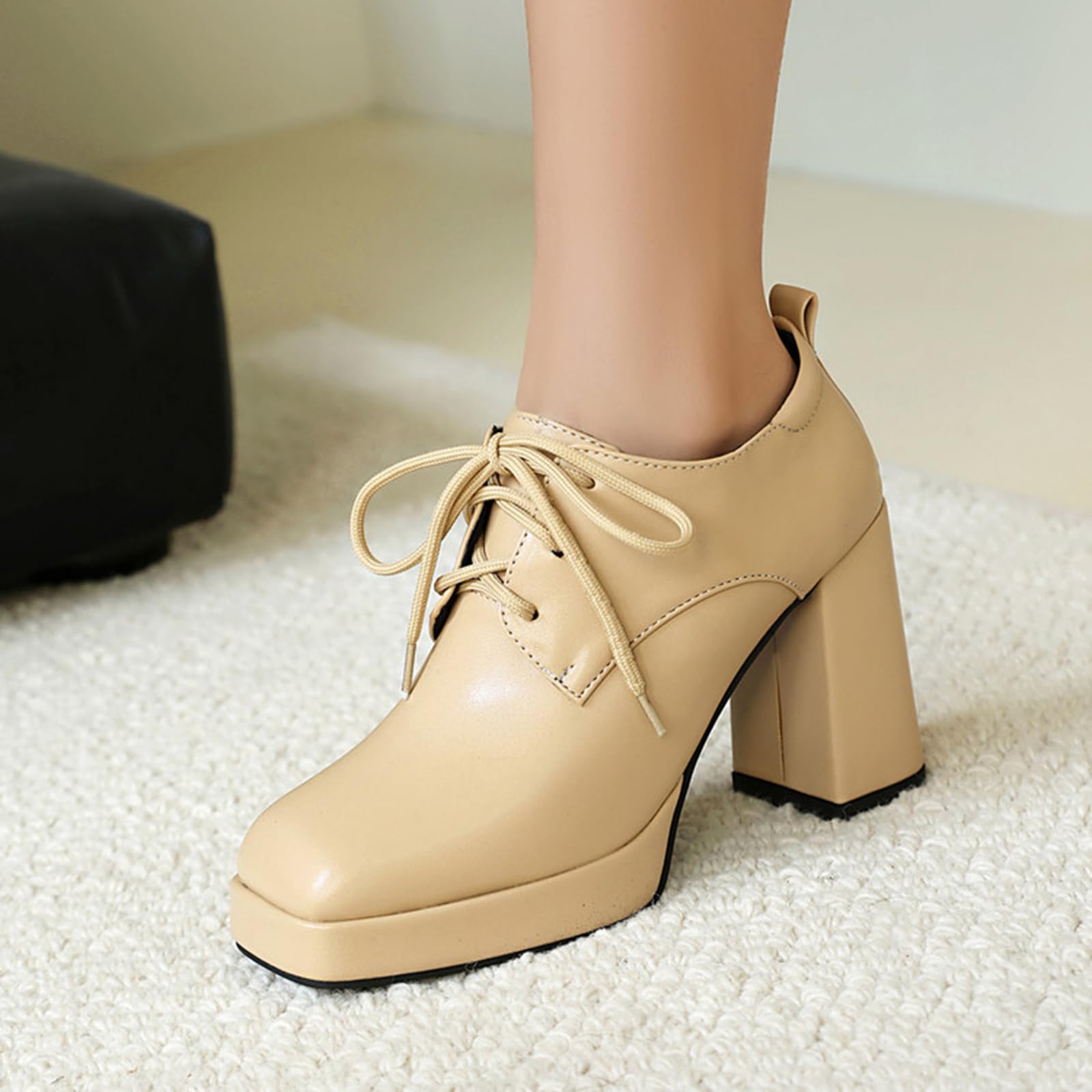 Zapatos de plataforma para mujer, tacón de bloque de 9,5 cm, con puntera cuadrada y plataforma de 2 cm, suela antideslizante para trabajo y noche