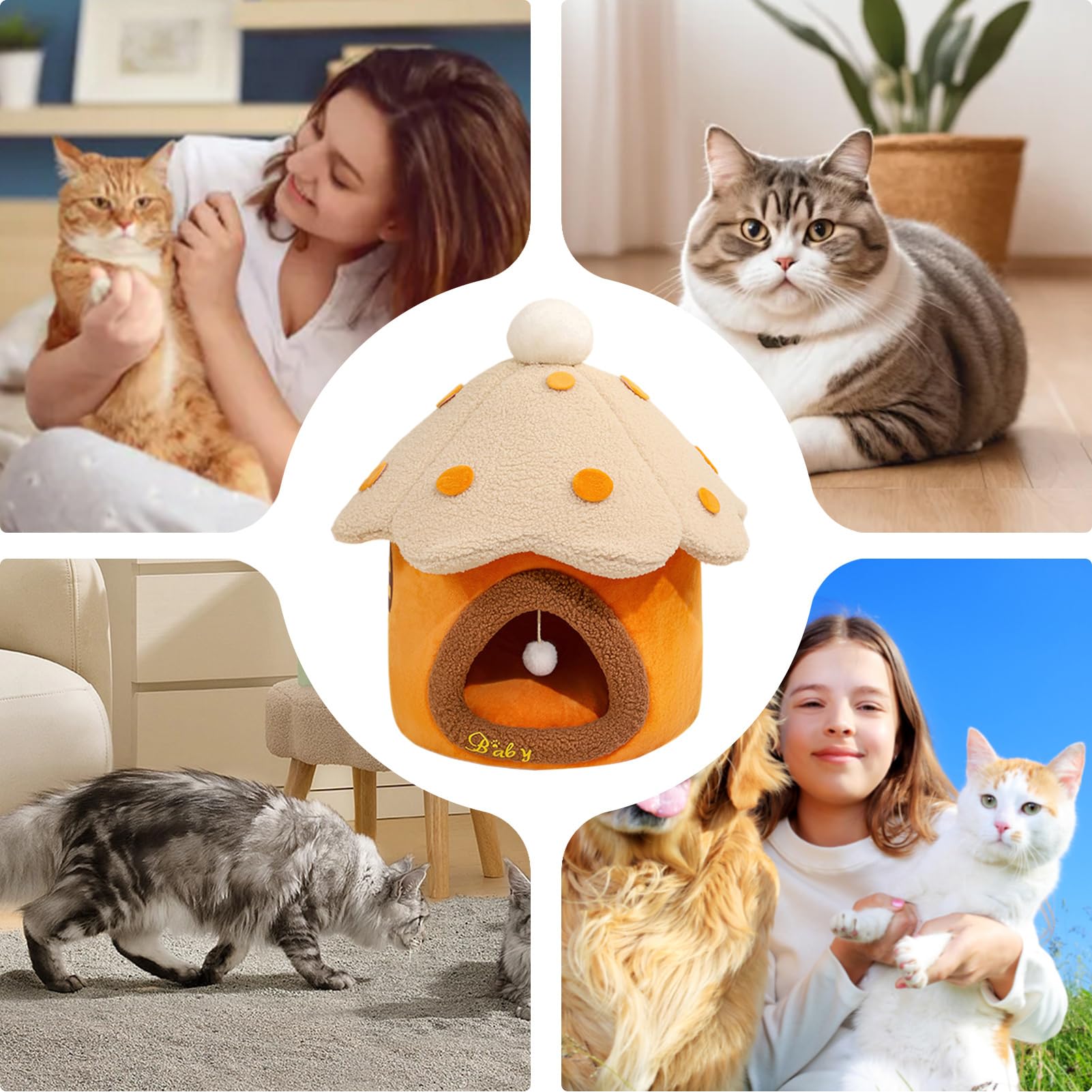 Cuccia Gatto Fungo Carina Carina Comoda Calda Morbida Rimovibile Chiusa | Condominio dei per Camera Balcone Morbida Cuccia Peluche Calda Accogliente Finta Lana Casa Fungo Cuscino Rimovibil
