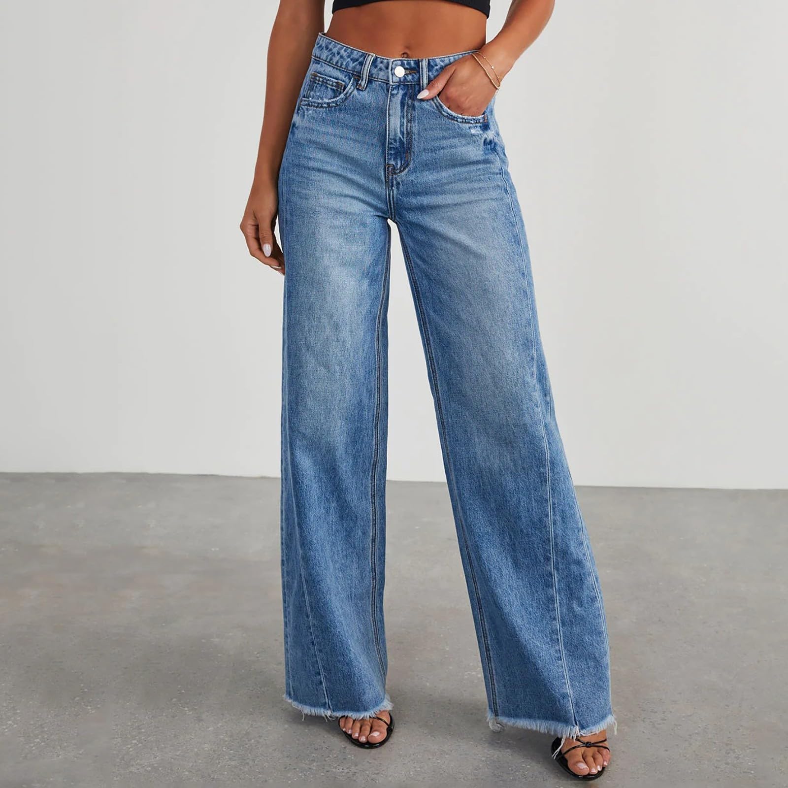 Vaqueros Anchos Mujer Pantalon Vaquero Pantalón Ligero Tejanos Primavera Invierno Pantalones Baggy Ropa Rectos Casual Elasticos Tallas Grandes Jeans