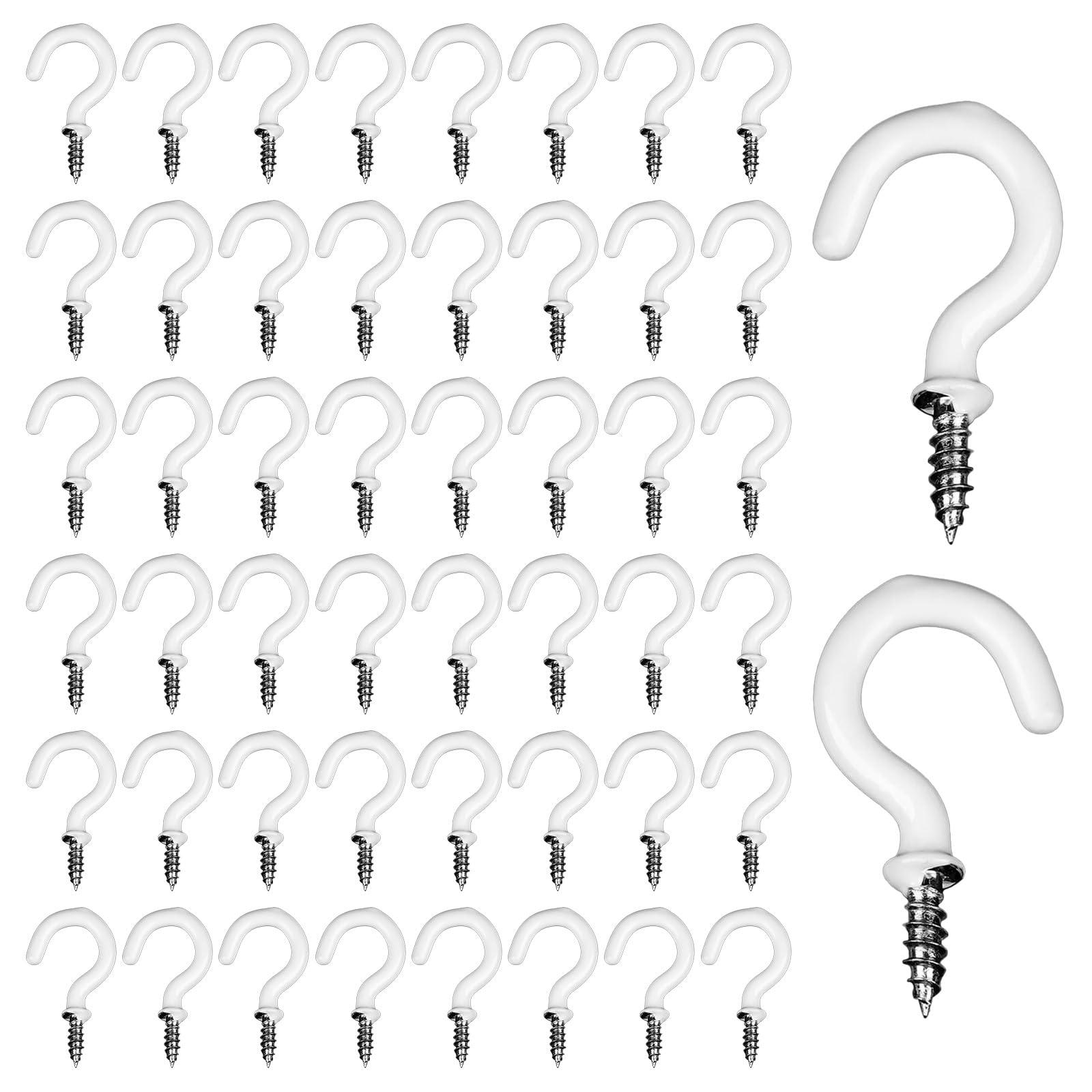 Terilamy 50 Pcs Ceiling Hooks, PVC Coated Screw-in Hooks with Plastic PVC Coated, Multipurpose for Wood, Cabinet, Kitchen Utensils, Wall, Hanging Plant 70mm Ceiling Hooks