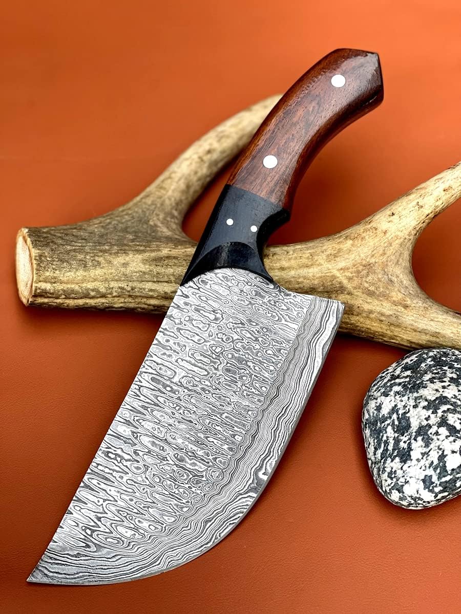 VK Damascus Knife Handmade Damascus Cleaver 12 Inch Butcher Knife for Meat Cutting Chopping Meat Cleaver Fish Knife with Leather Sheath Jnr -2321