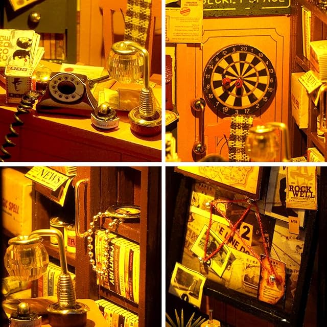 Foto 3 de 7 de iiecreat DIY Book Nook Kit 3D Wooden Puzzle, Dollhouse with LED DIY Bookend Dollhouse Kit Crafts Hobbies Gifts
