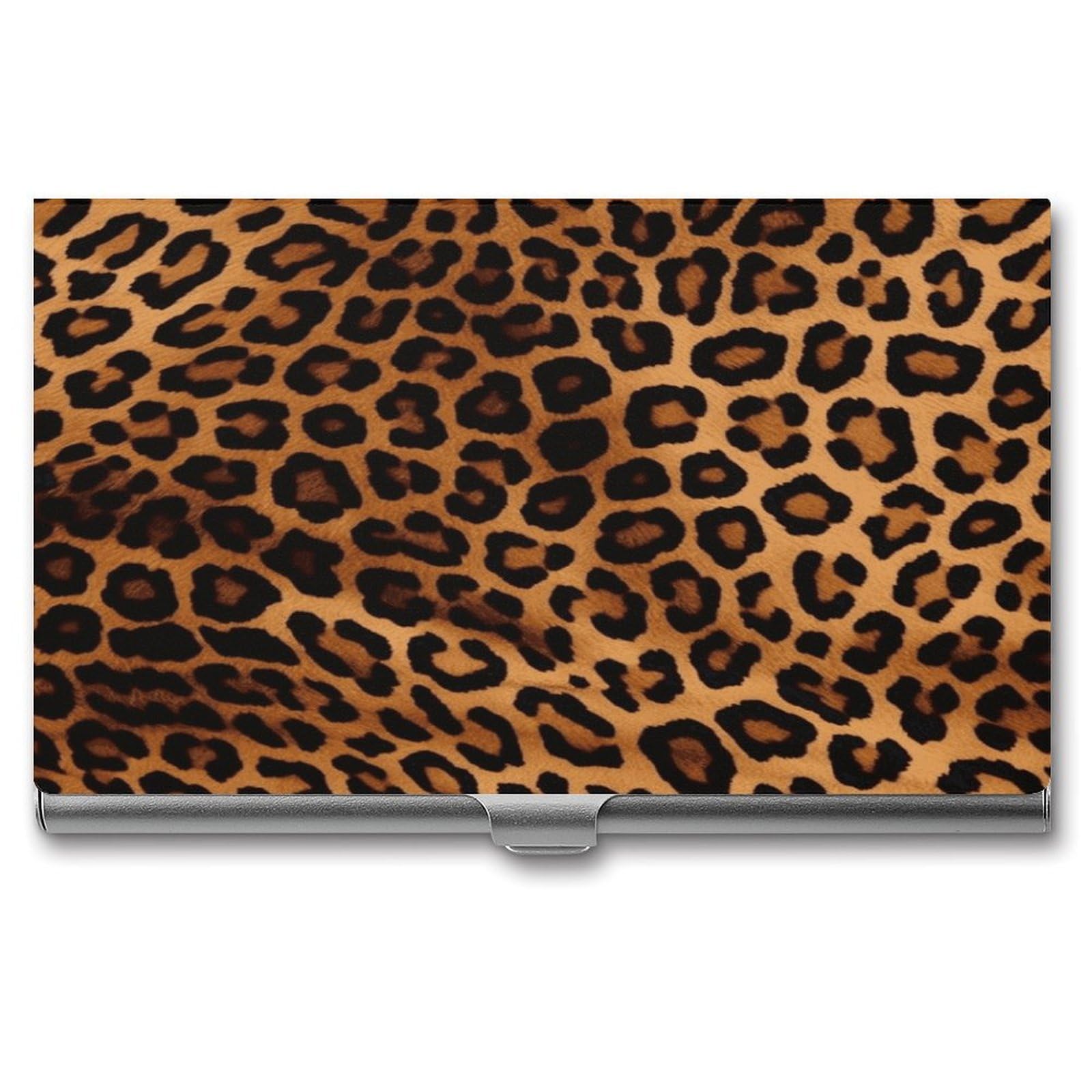 JTREHY Cool Cheetah Leopard Business Card Holder Slim Purse Name Card Holder Portable Metal Business Card Case Wallet Large Capacity Lightweight Business Card Case for Men Women