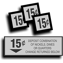 SolarGraphicsUSA Restoration Decal Sticker for Generic Vintage Soda Pop Soft Drink Vending Coin Slot Compatible with Pepsi, Coke Machine 15 Cent - 1.5 x 4.5 inch Plus 3 Square Decals