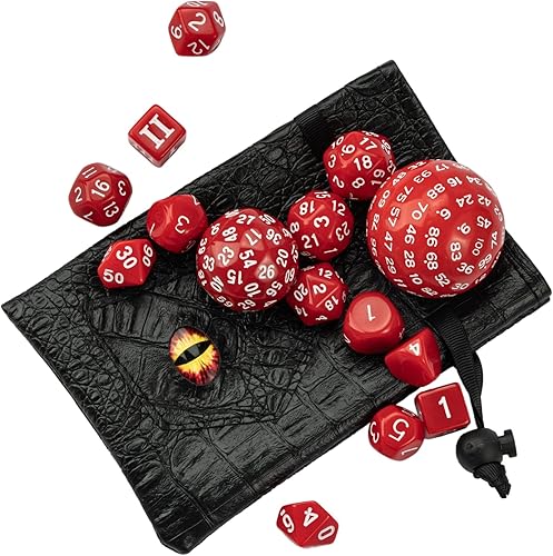 Vista 45 de Juego completo de 15 dados poliédricos DND D3-D100 con bolsa de dados de ojo de dragón, dados D100 para Calabozos y Dragones, juegos de mesa RPG