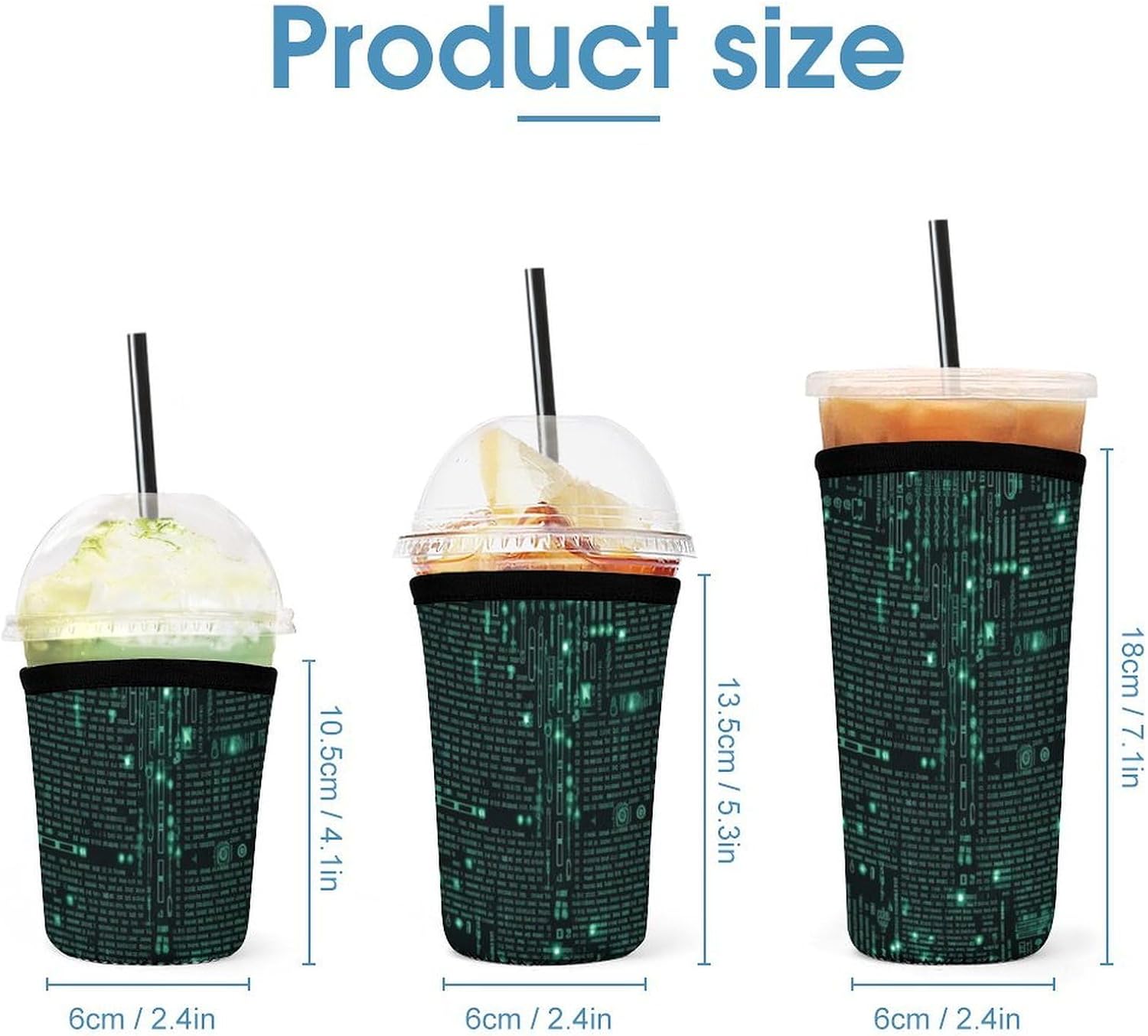 3 Pack Neoprene Cup Sleeves, Stretchy Reusable Drink Cup Cover Universal