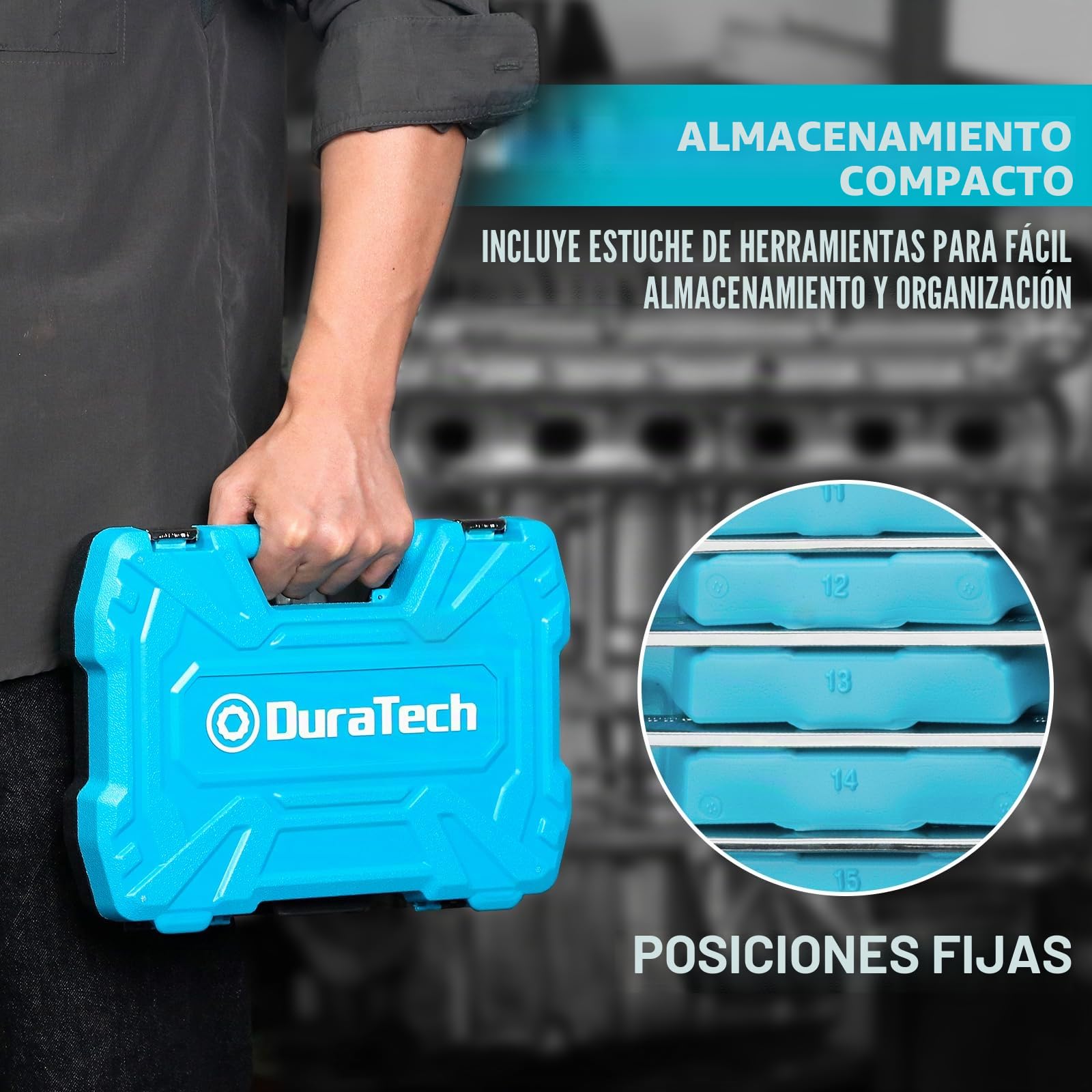 DURATECH Juego de Llaves Combinadas de Carraca de 12 Piezas, Juego de Llaves de Carraca de Cabeza Fija y Extremo Abierto, Métrico, de 8 a 19 mm, de Acero Cr-v, Organizado en Estuche de Almacenamiento | 72 dientes, acero CR-V, organizado en caja de almacen