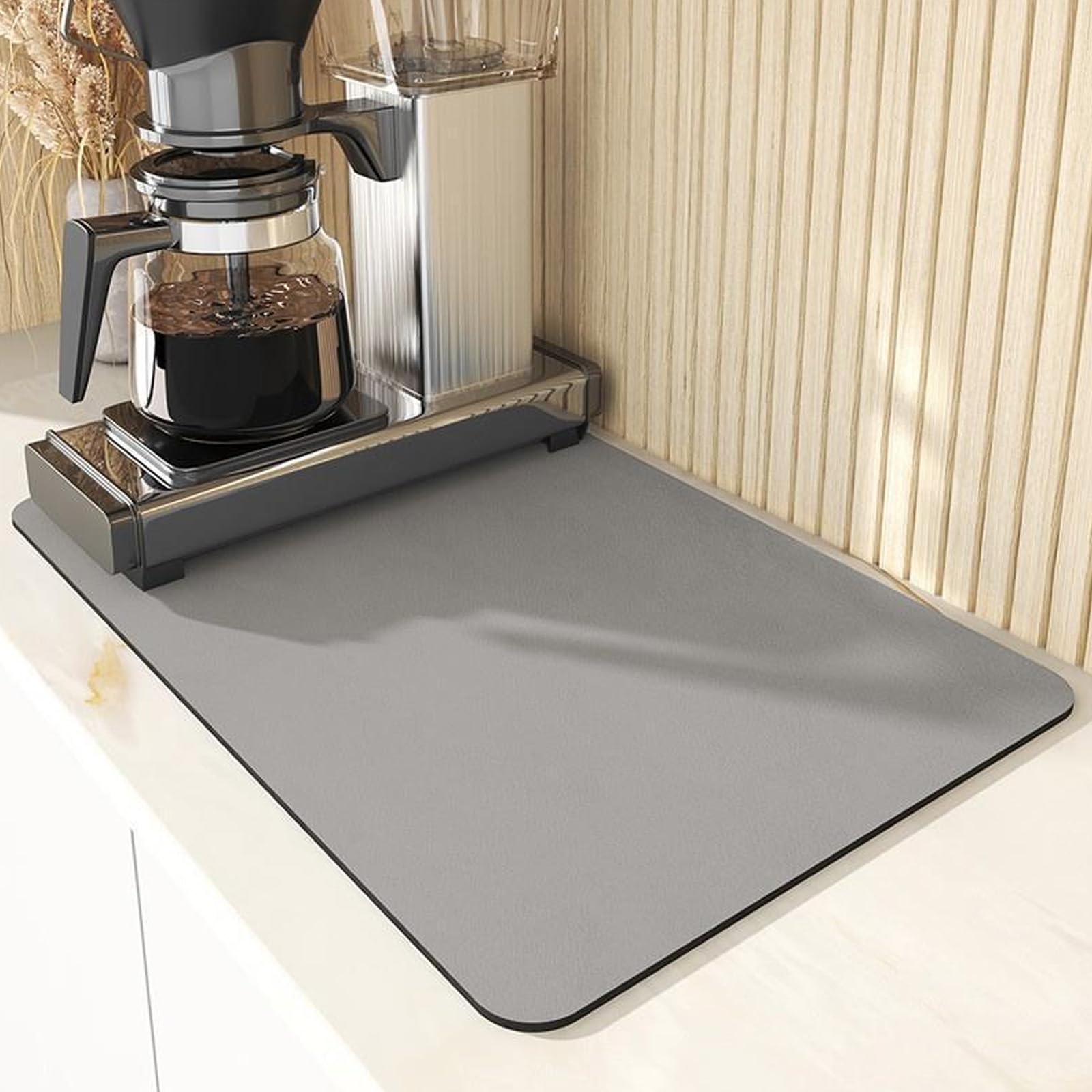 SHGarden Abtropfmatte für Geschirr, 40 x 50 cm Schnelltrocknend Saugfähige Unterlage für Kaffeemaschine, rutschfeste Gummisohle Saugstarke Trockenmatte für Küche Haustiere Spüle SH004 (Grau)
