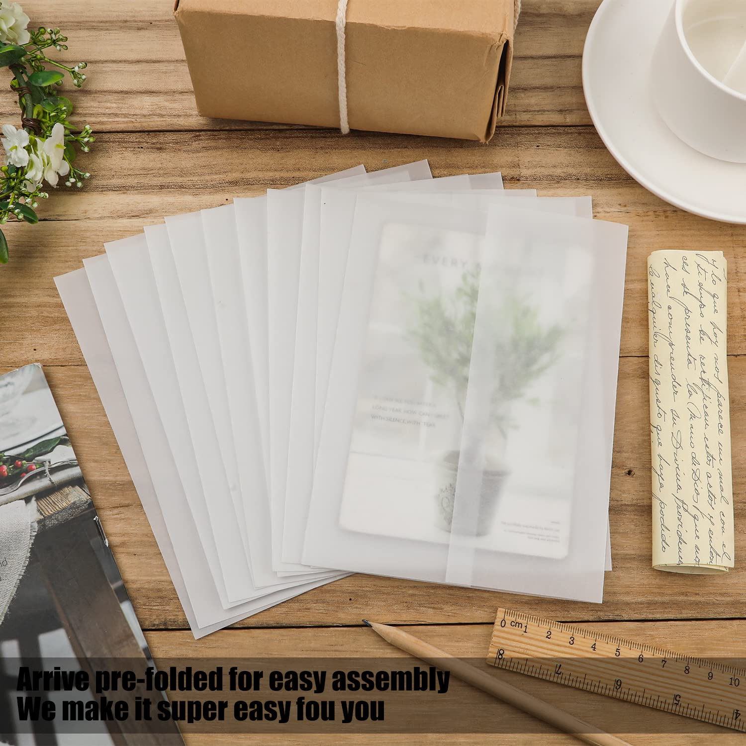 75 Pezzi Pre-Piegati Pergamena da Scrivere per Inviti, 13x18cm Carta Pergamena per Inviti di Nozze Traslucide Giacche Vellum Paper Inviti per Matrimoni Addio al Nubilato Baby Shower Compleanno