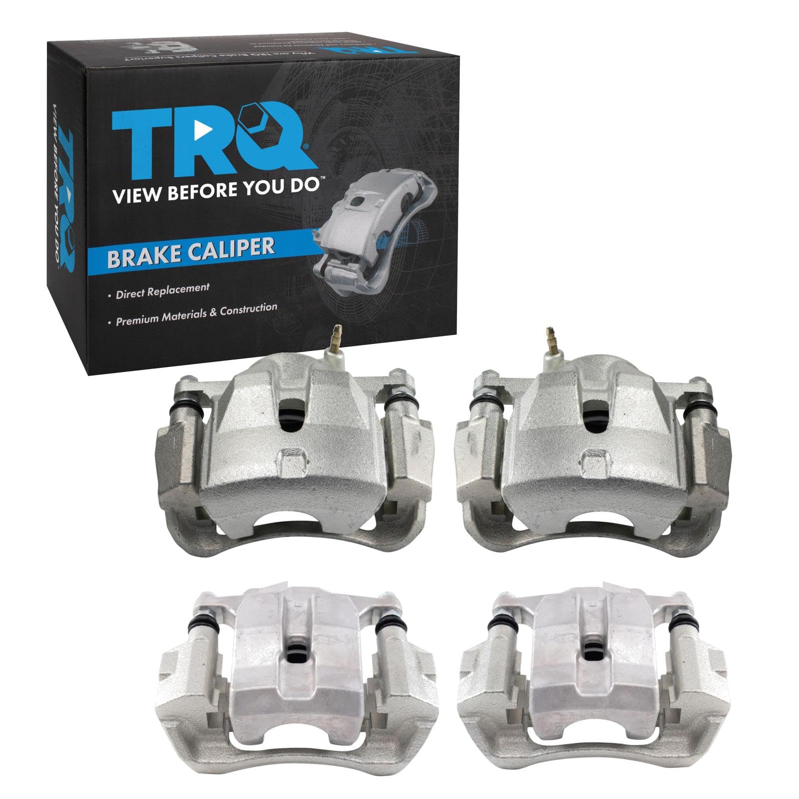 TRQ Front and Rear Brake Caliper Set Zinc Coated Brackets Compatible with 2012-2017 Toyota Prius V