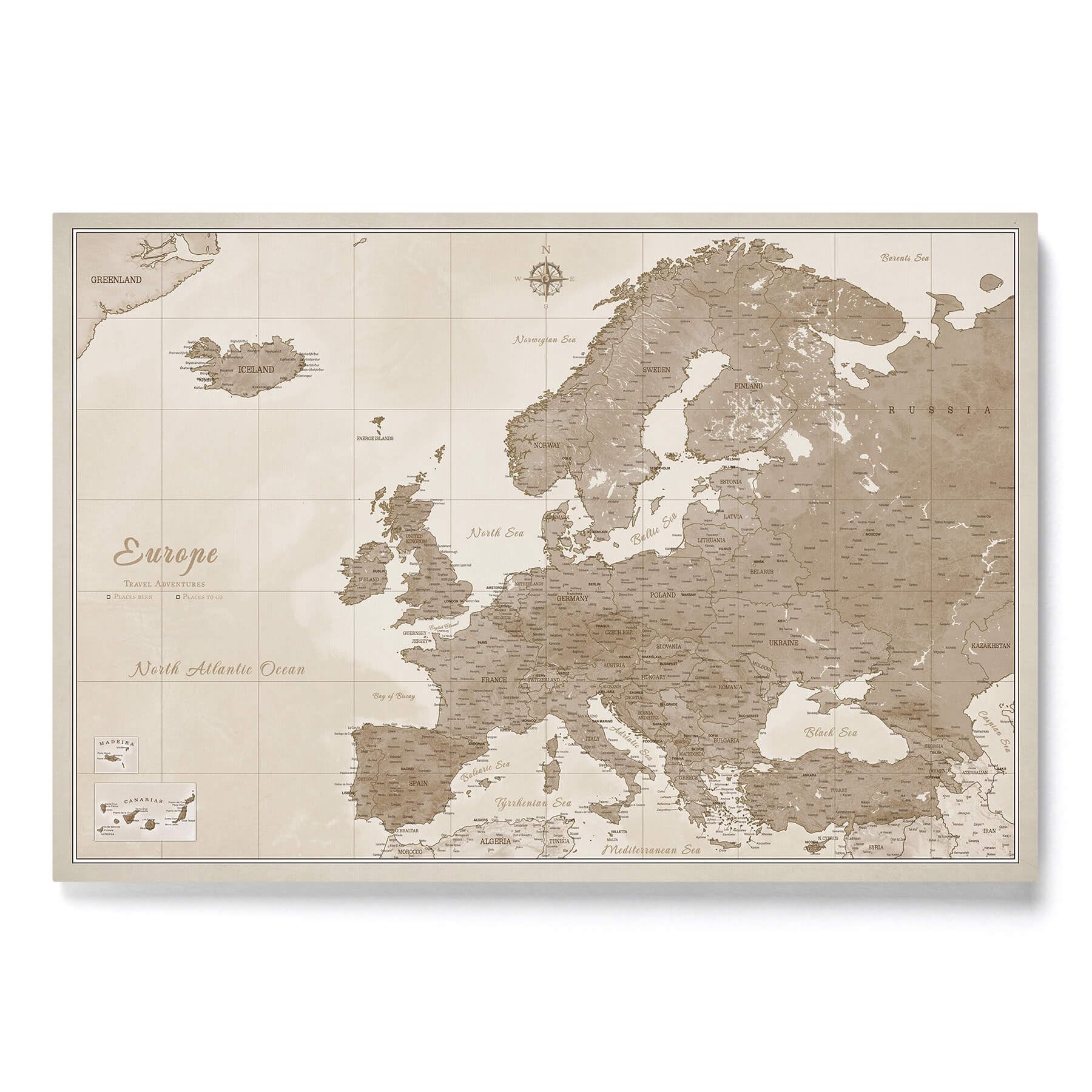 Canvas Europe Map with Cork Pin Board - Decorative Wall Decoration for All Rooms - Canvas Pictures with Europe Map Motif (120x80 cm, Pattern 9)