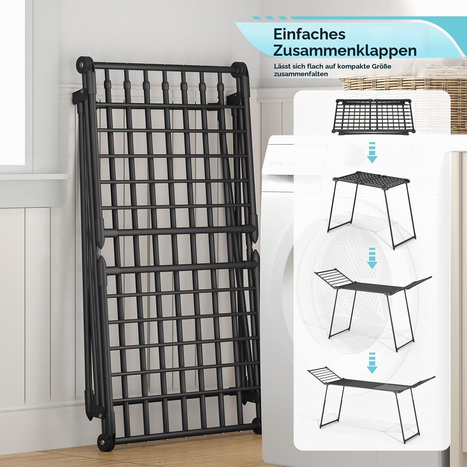 KINGRACK Wäschetrockner, freistehender Wäschetrockner, klappbarer, flügelförmiger Wäschekorb, geeignet für den Innen- und Außenbereich