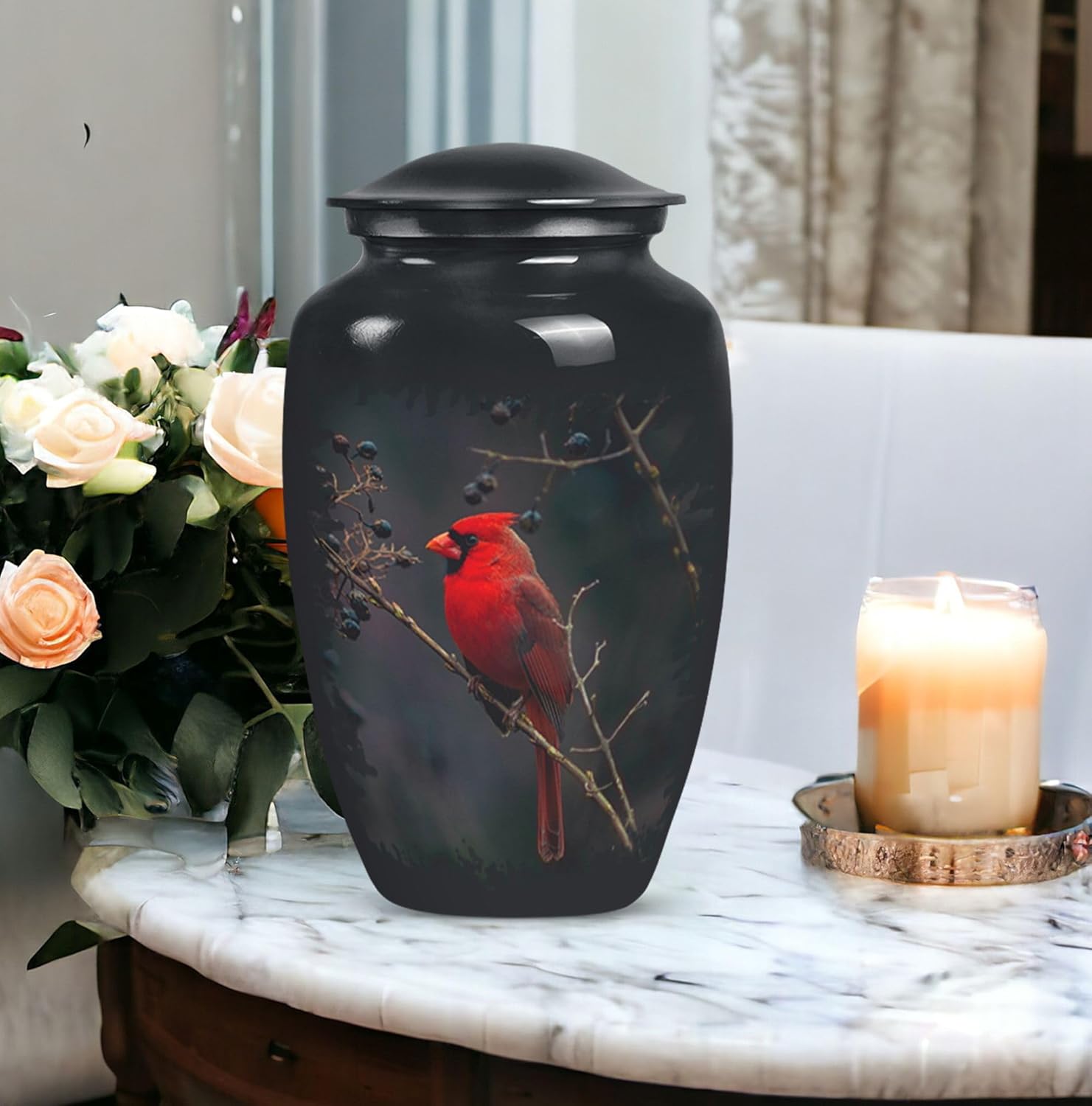 Red Cardinal Bird Urn - Keepsake Urns for Human Ashes - Urns for Human Ashes Adult Female - Cremation Urns for Human Ashes - Urn for Ashes Adult Male - Black Urns 10Inch & 3Inch