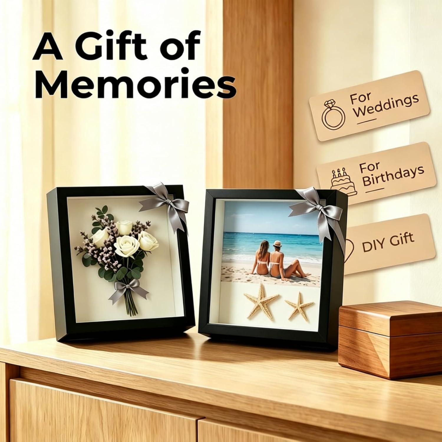 6X6 Shadow Box Frame, Small Memory Shadow Box Display Case with Real Clear Glass Deep 3D Picture Frame for Flowers Photos Keepsakes Memorabilia Crafts Wedding Memories Baby Items-Matte Black thumbnail