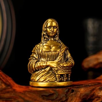 CHOVY Mona Lisa Brass Statue - 100% Solid Handcrafted Bust, Renaissance-Style Art Decor, Vintage Collectible Figurine, Desktop & Bookshelf Display, for Art Lovers Antique Gold Finish