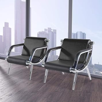 Waiting Room Chair with Armrest 2 Seat Black PU Leather Office Furniture Guest Seating Lobby Conference Reception Chair Visitor Guest Sofa for Office Airport Clinic Hospital Bank Salon Barber