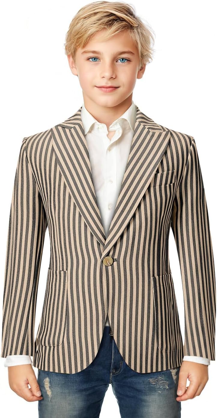 Kids Boys Suit Coat Stripe Dress Suit Jacket for Boys Formal Slim Fit Suits for Wedding Homecoming Party