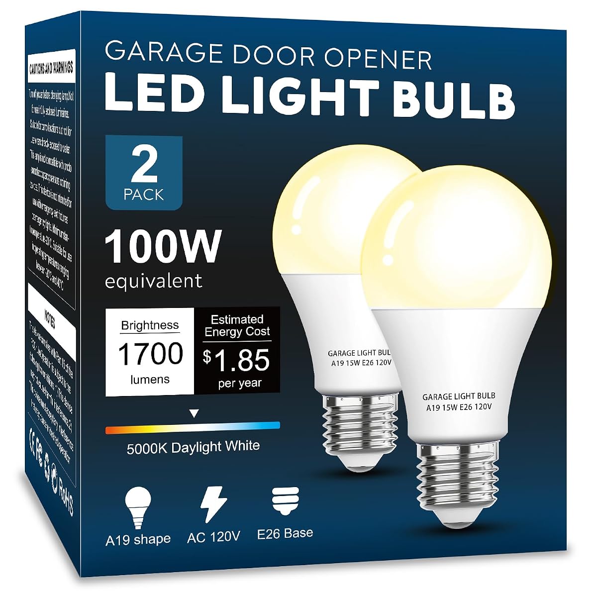 LOXYEE Garage Door Opener LED Light Bulb 2 Pack 15W Equivalent to 100W Garage