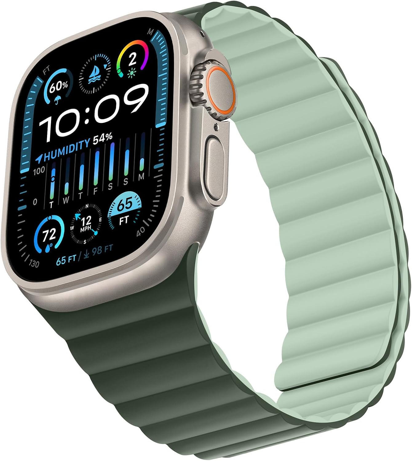 Bisikor Compatible with Apple Watch Band 49 46 45 44 42 41 40 38mm, Double Sided Wearable Silicone Magnetic Strap for iWatch Ultra SE Series 10 9 8 7 6 5 4 3 2 1 (42/44/45/46/49, Darkgreen/Lightgreen)
