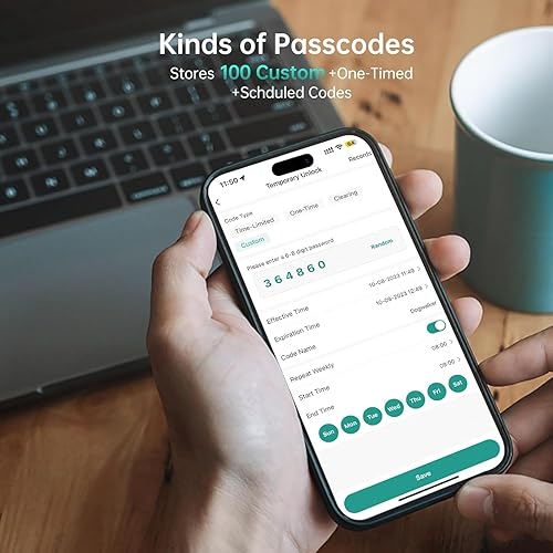 Miniatura 6 de Juego de cerradura inteligente WiFi para puerta delantera cerrojo de teclado electrónico Hornbill, entrada sin llave 11 en 1 con asa, huella digital