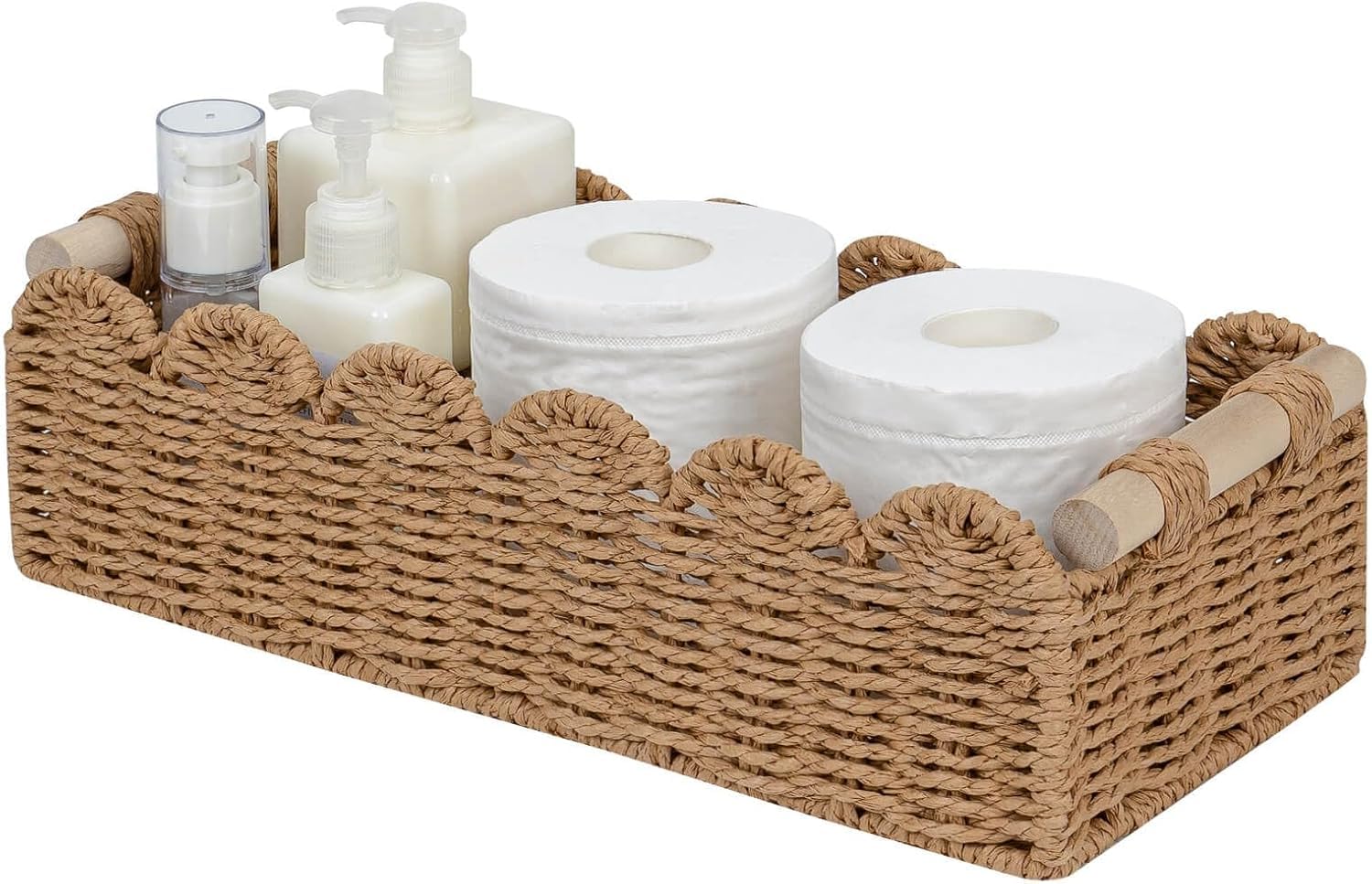 Paper Rope Scalloped Edge Toilet Paper Storage Basket, Small Living Room