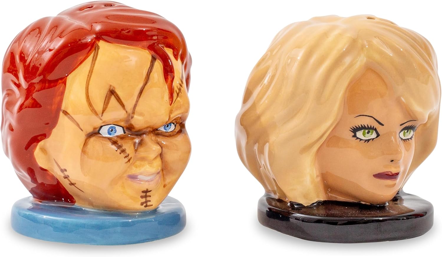 Silver Buffalo Child's Play Chucky and Tiffany Ceramic Salt and Pepper Shakers, Set of 2 | Spice Dispenser Storage Canisters, Beige