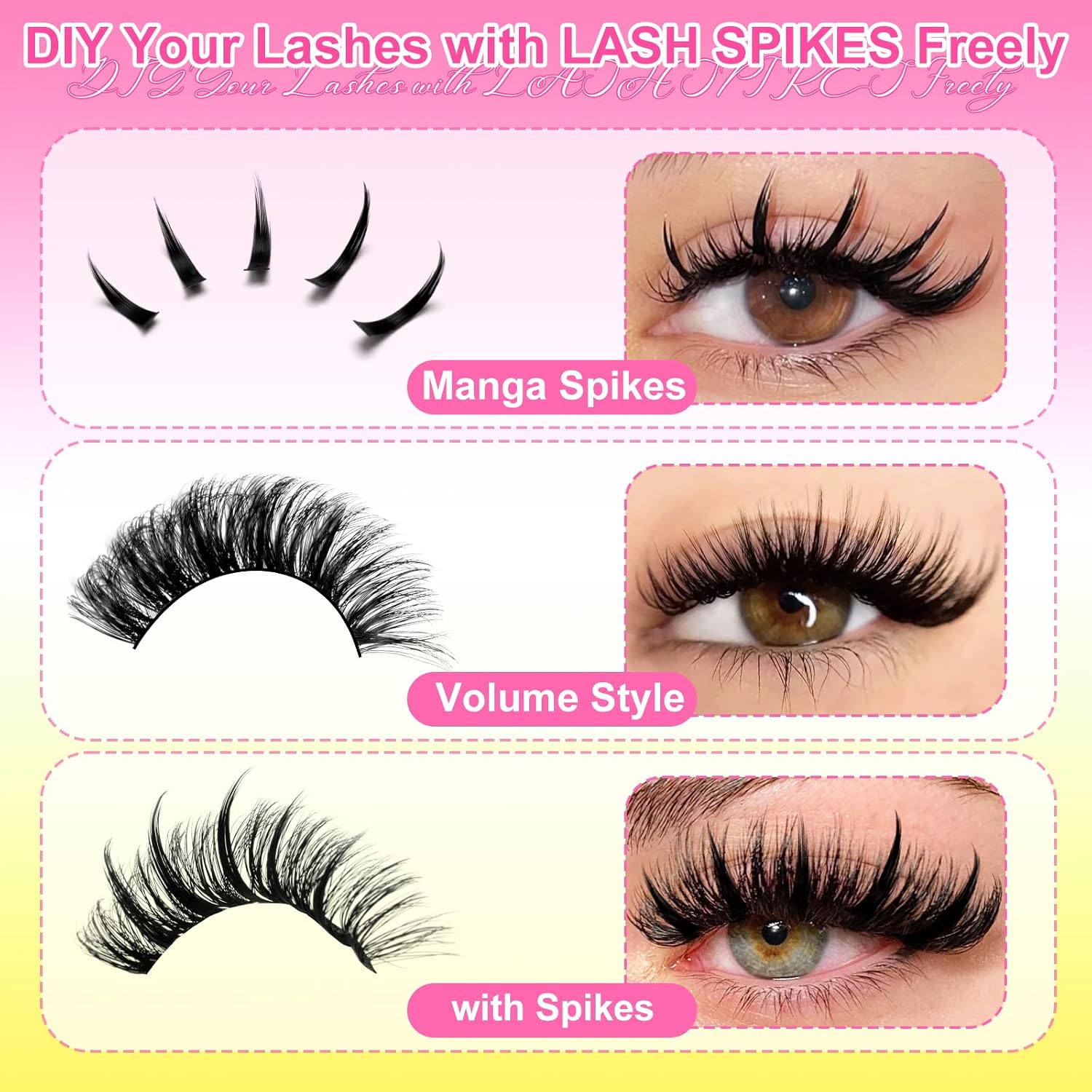 Fluffy Lash Clusters Kit Wispy 452Pcs Eyelash Clusters with Spikes 50D 60D 80D 100D Manga Cluster Eyelash Extensions Kit Volume Lash Extension 10-16mm False Eyelashes Kit