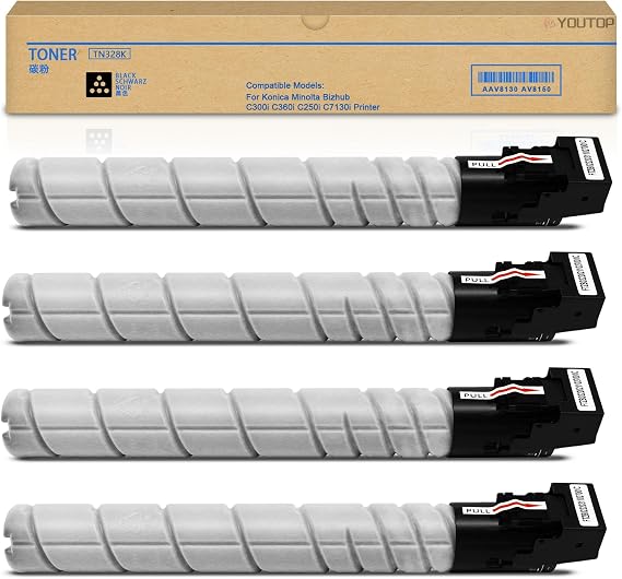 4PK TN328 TN-328 Black Toner Cartridge (AAV8130 AV8150) TN328K Toner Replacement for Konica Minolta Bizhub C300i C360i C250i C7130i Printer (28,000 Pages)