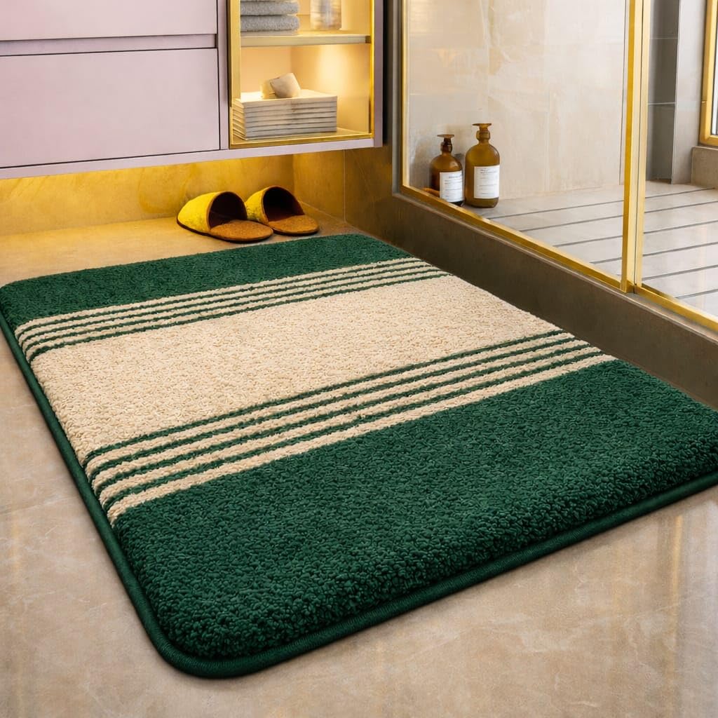 HOWNICE Doormat for Bedroom,Bathroom,Kitchen,Living Room,Room Mats,Home Entrance Foot Mats,Floor mat,Main Door,Non Slip,Door Mate,Soft,Fur,Door Matt,Rugs,Bathmat (Stripe Beige Green Mat, Medium/)-image-39
