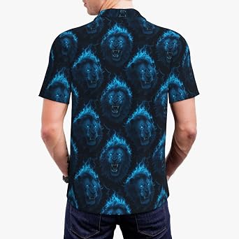 Blue Flame Lion Print Polo Shirts for Men-Funny Golf Shirts for Mens Short Sleeve Polos Polo T Shirts