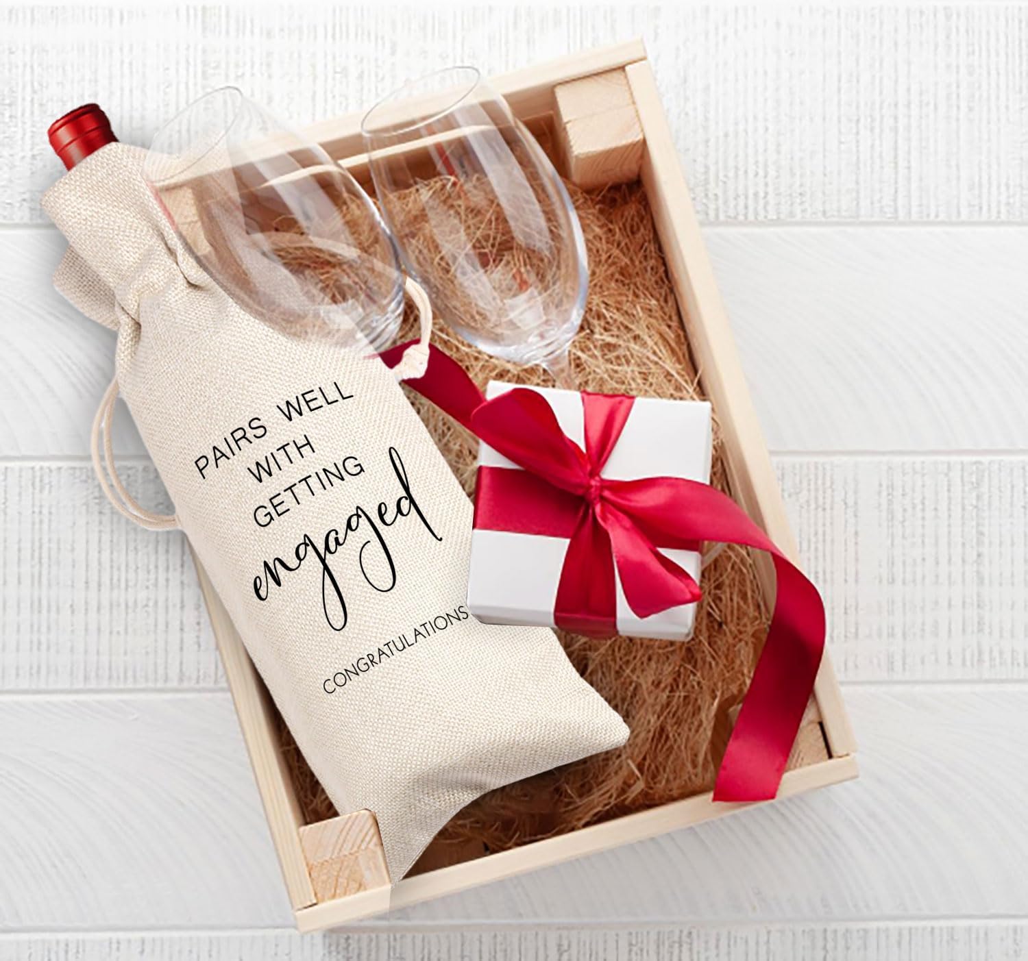 Engagement Wine Bag,Engagement Gifts for Couples,Engagement Gift,Personalized Engaged Wine Bag,Mr and Mrs Marriage Wedding Gifts,Wine Champagne Gift Bag,Getting Engaged (Beige-Engagement) - Image 4