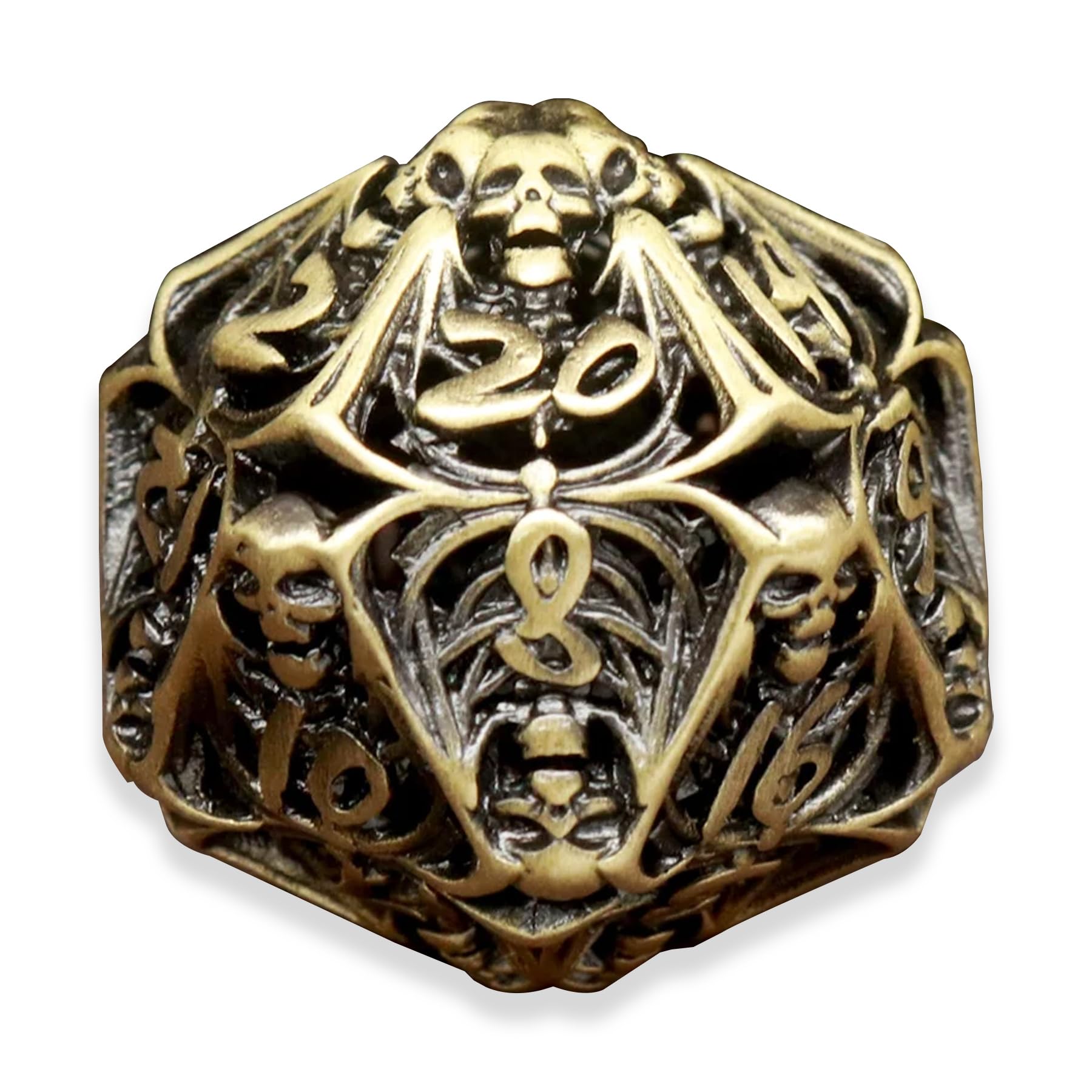 Hollow Skull Metal Dice Unique Polyhedral Dice Set for Dungeons and Dragons DND TRPG MTG Table Board Roll Playing RPG Games Gift Accessories (Brass)