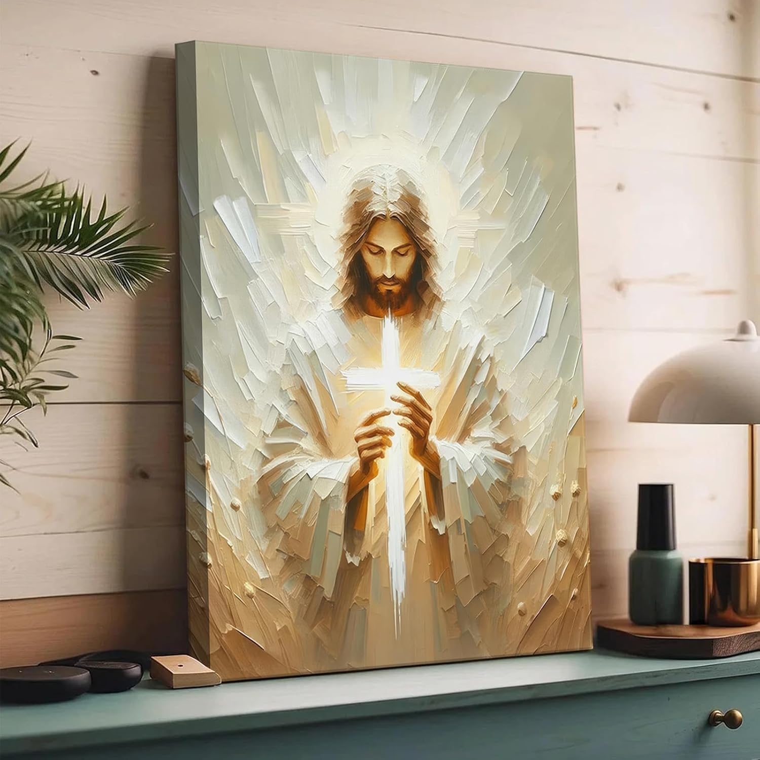 Jesus Canvas Wall Art Christian Cross Wall Decor Pictures God Painting Divine Mercy Poster Print for Church Prayer Room Living Room Decoration