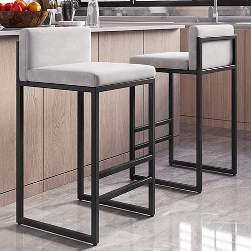 Miniatura 4 de Juego de 12 taburetes de bar, sillas de bar tapizadas de terciopelo con reposapiés, taburetes de encimera de cocina, marco de hierro de metal negro