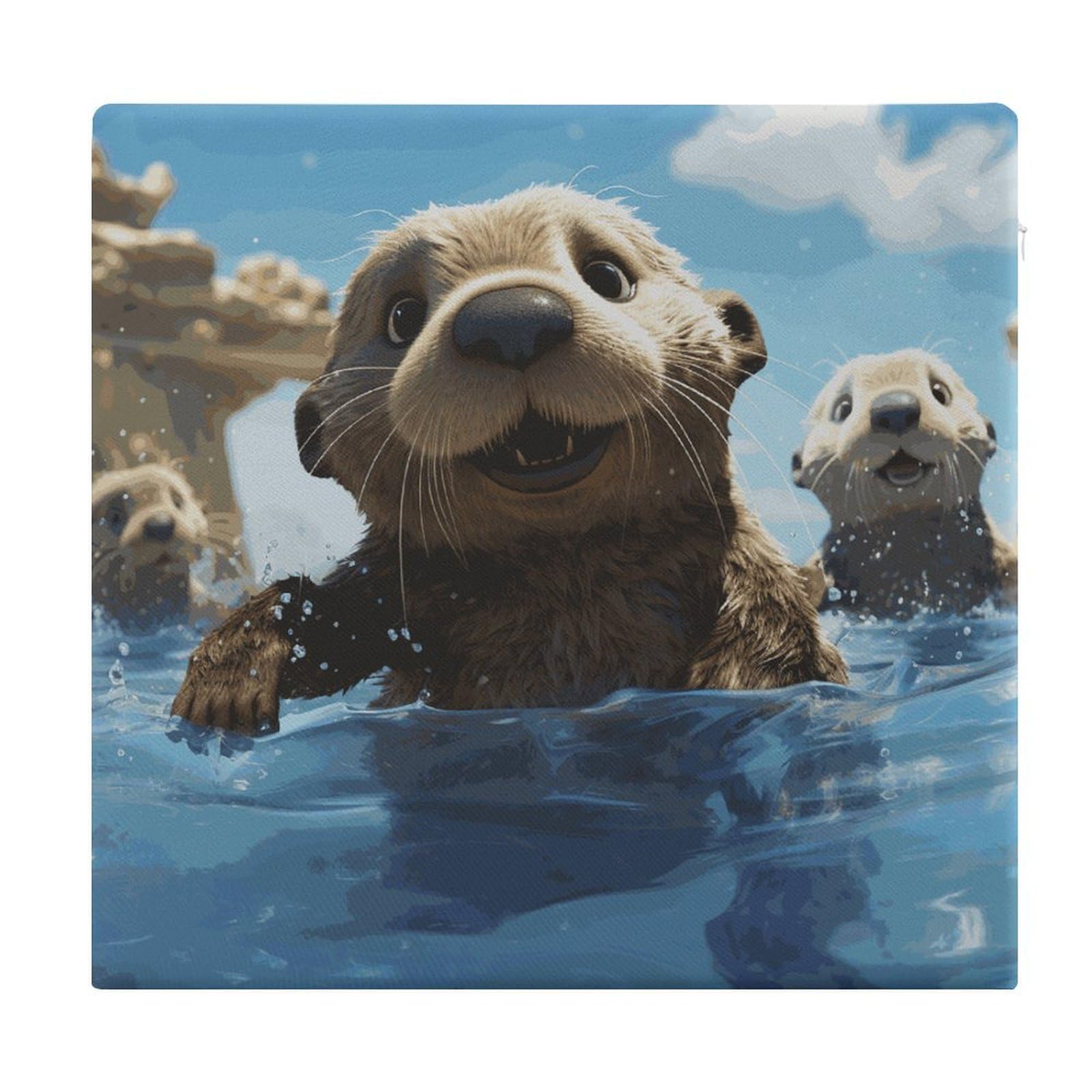 JTREHY Lovely Sea Otter Print Chair Cushions Non-Slip Bar Stool Cushions Ultra Soft Warm Memory Foam Meditation Cushion Removable Large Square Seat Cushions for Dining Chair 15x14In