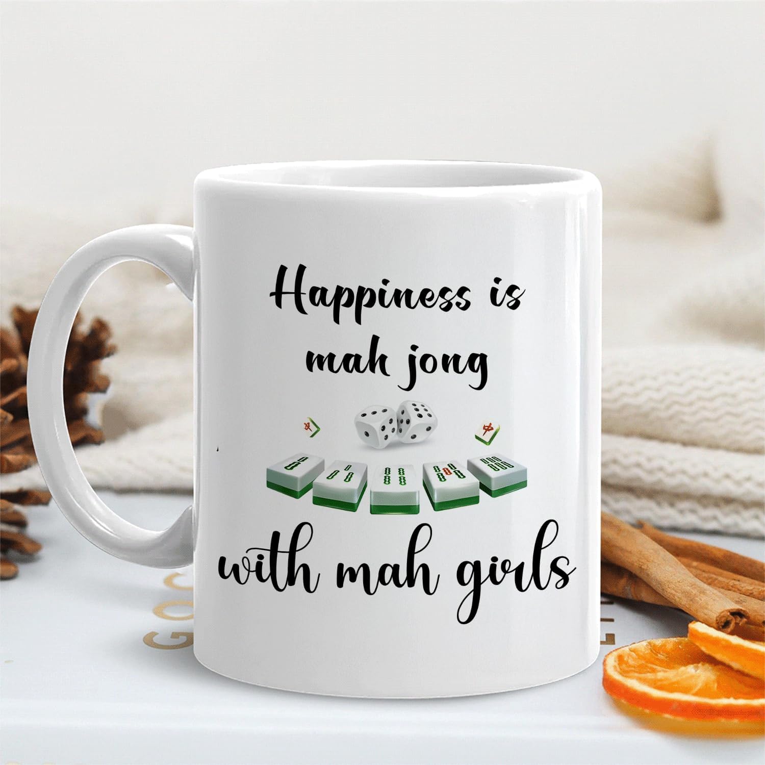 Mahjong Gifts Mug, Mah Jong Gifts for Women Coffee Cup Ceramic, Gift for Mah Jong Players Lovers, Happiness is Mahjong Ceramic Coffee Tea Mug 11 oz - Image 4
