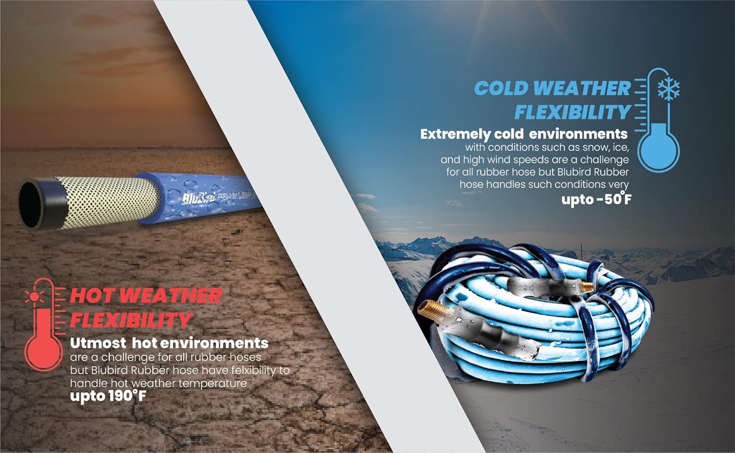 BLUBIRD BB3850 3/8" x 50' Rubber Air Hose, 100% Rubber, Lightest, Strongest, Most Flexible, 300 PSI, 50F to 190F Degrees, Ozone Resistant, High Strength Polyester Braided : Automotive