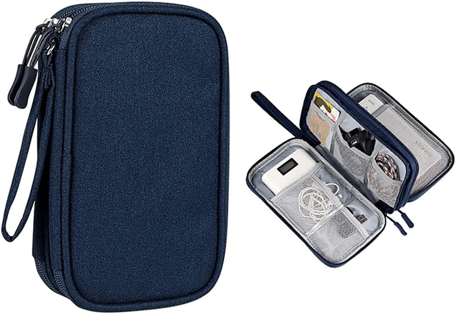 SUNVIKA HOUSE Cotton Electronics Accessories Organizer Bag, Universal Carry Travel Gadget Bag for Cables, Plug and More, Perfect Size Fits for Pad Phone Charger Hard Disk -Blue-image-22
