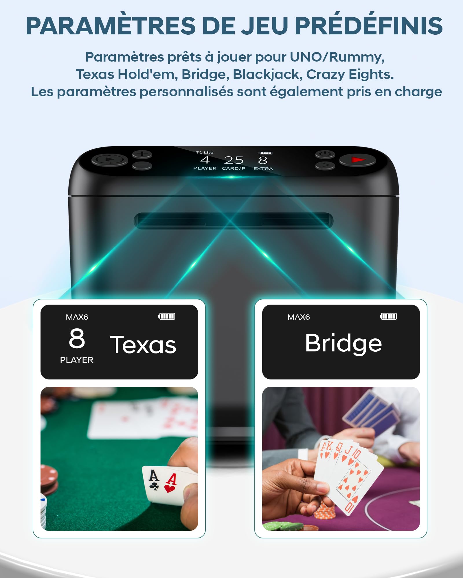 Distributeur de Cartes Automatique – Rotation 180°/360° pour 1–3 Jeux, 2–12 Joueurs avec 4 Télécommandes | Modes de Jeu Intégrés, Rechargeable & Silencieux pour Poker, Blackjack, Texas Holdem, UNO
