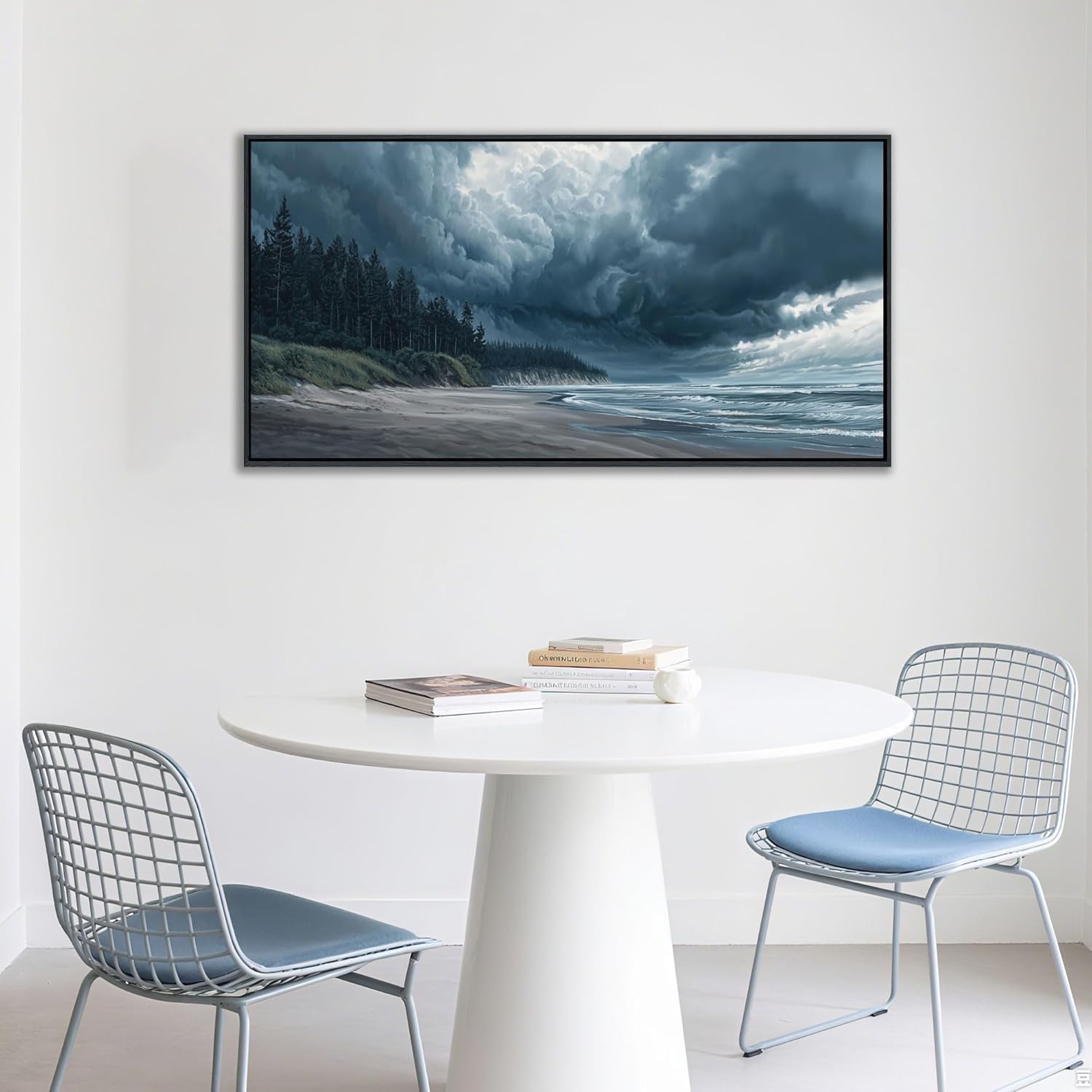 YDYSUNE Beach Wall Art Navy Blue Picture Coastal Sea Wave Wall Decor Canvas Print Pictures for Living Room Bedroom Decoration,Forest Framed Artwork Decor Size 20x40 Inches