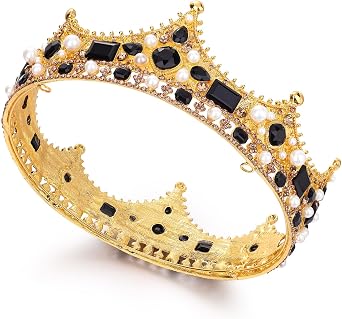 FORSEVEN King Crown for Men Crystal Pearl Wedding Tiaras Birthday Party Round Crowns Christmas Crowns
