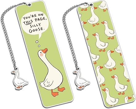 Green Stuff Cute Bookmarks for Women Girls Kids Silly Goose Metal Bookmark Funny Book Lovers Gifts for Readers Book Lovers Women Book Marks for Reading Womens Kid Girls Page Holders for Reading 2-Side