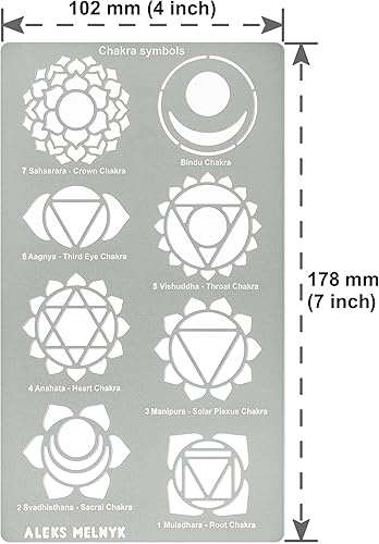 Miniatura 4 de Aleks Melnyk No.415 Plantilla de metal, chakras, mandala, yoga, símbolos para meditación, Om, geometría sagrada, plantilla para leña, grabado