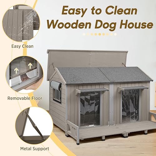 Miniatura 6 de Casa para Perros Extra Grande de 55.5" L para Exteriores, Perrera de Madera para Razas Grandes, Casa para Perros XL Resistente a la Intemperie con