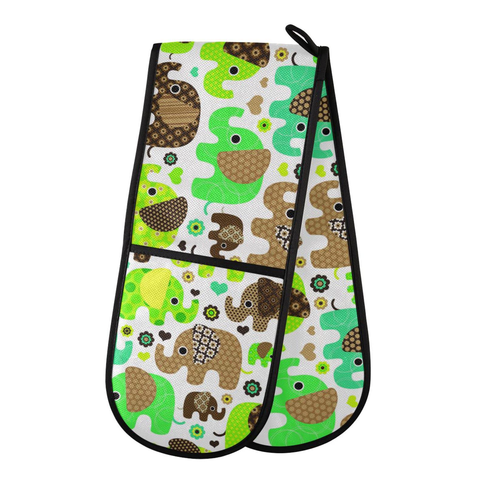 Youjuner Colour 78 Double Oven Glove Cute Elephant Heat Resistant Double Ovens Mitt Modern Cooking Gloves Potholders