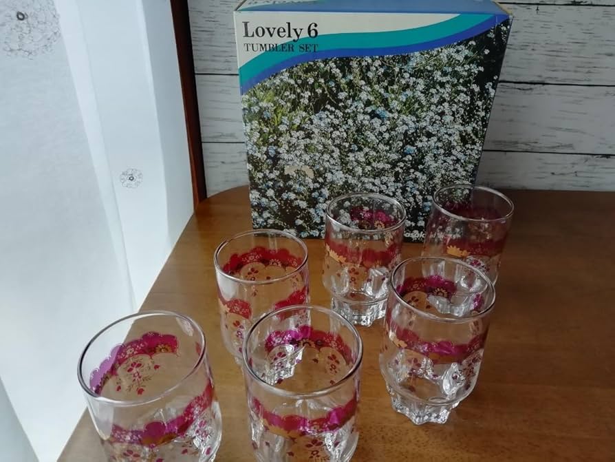 Amazon | 佐々木硝子 レトロ 花柄 ガラスコップ6客 セット